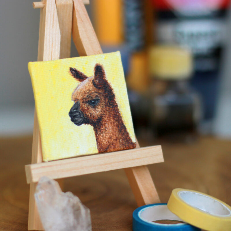 origineel alpaca schilderijtje op klein canvas