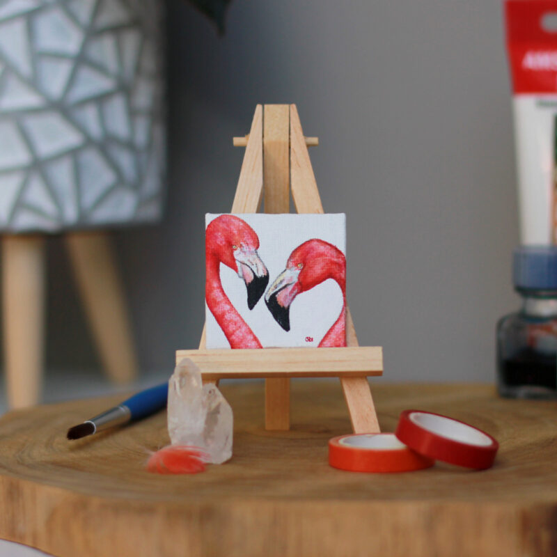 flamingo koppel minischilderij op canvas